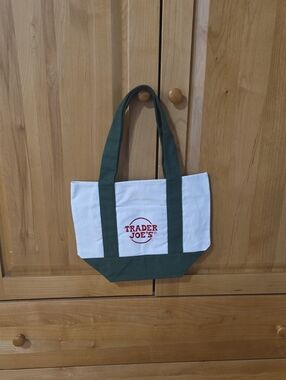 Trader Joe's Mini White and Green Canvas Tote Bag